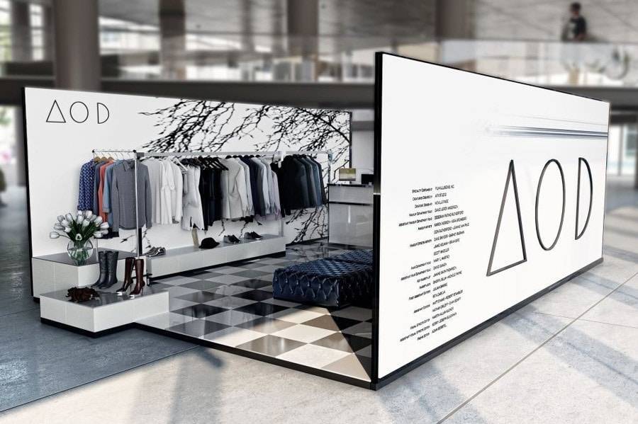 verhoogde bedrukbare vloer met productsokkels