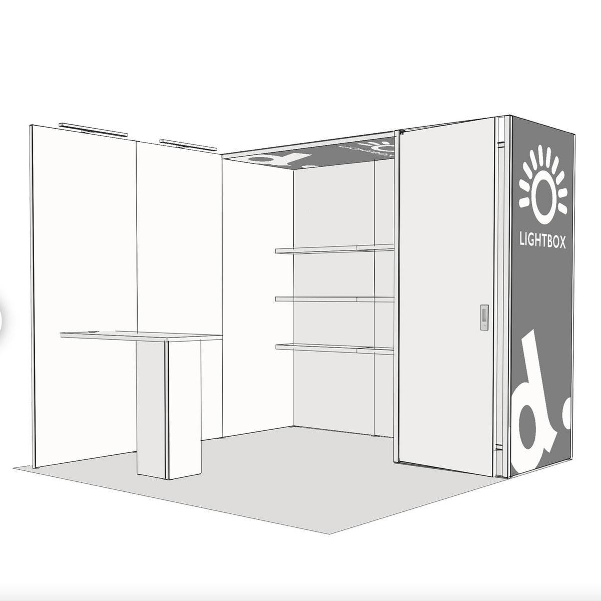 Beursstand met LightBox Modules, Bergruimte en Monitorhouder