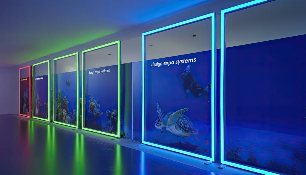 LineUp RGB Fabric Frame met geïntegreerde Contour RGB-ledverlichting voor beursstands, retail en showroomsexpo systems".