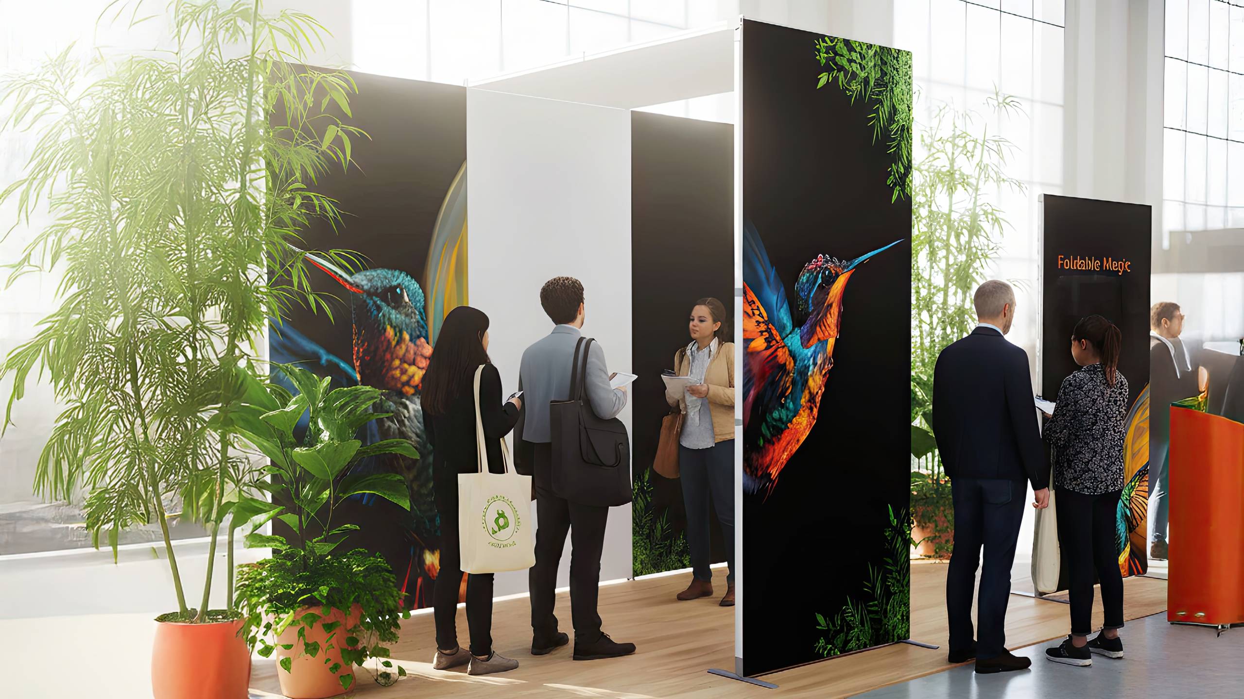 Foldable Magic Alu Frame – Modulair en naadloos beursstandsysteem Professionele beursstand met Foldable Magic Alu Frame. Naadloze wanden met prachtige textieldoeken. Lichtgewicht aluminium frames, eenvoudig gereedschapsloos op te bouwen en ideaal voor professionele merkpresentatie op events, beurzen en exposities