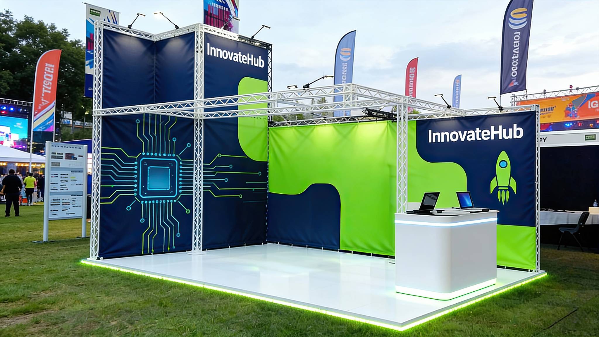 Duurzame X-20 Outdoor Truss beursstand met recycleerbare matte polyester doeken, PVC-vrije branding