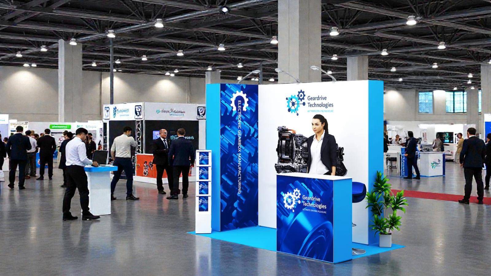 Hybrid Pop up beursstand met balie Hybrid Pop up hoekstand met Pop up Balie in beurshal