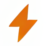 Een oranje bliksemschicht op een effen witte achtergrond.