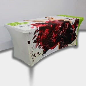 printed stretch table cover with logo or full color dye sublimation